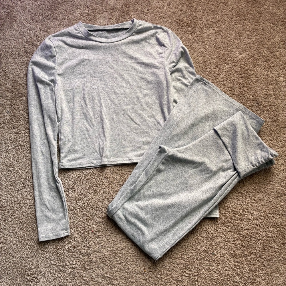 Gray Long Sleeve Top and Pants Set